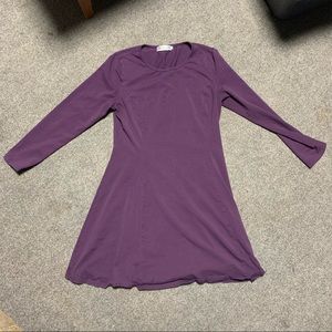 Long Sleeve Knee Length Solid Purple Dress